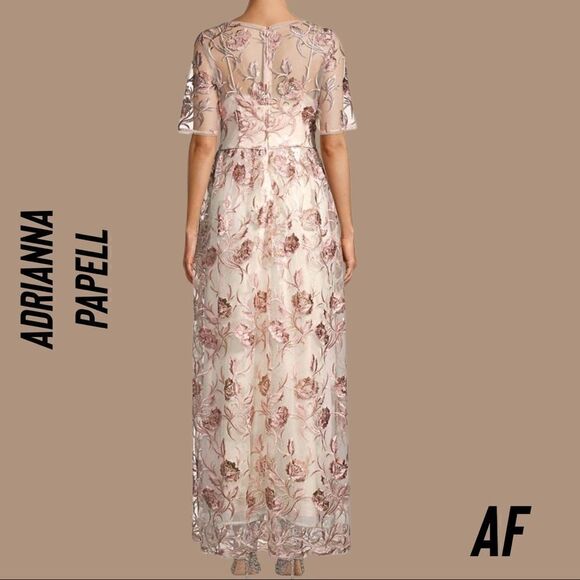 ADRIANNA PAPELL MOTHER OF THE BRIDE MAXI DRESS NWT TAUPE EMBELLISHED SIZE 4 - Picture 3 of 14